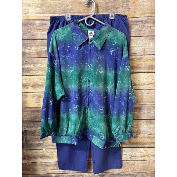 Sport‎ Savvy 2X Ombre Stripe Jacket Pants Set Blue Green Floral Zip Front NWT - Picture 1 of 8